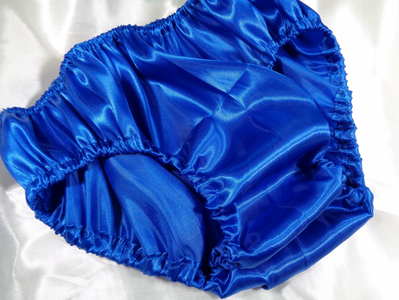 adult sissy royal blue frilly men satiny bikini panties bloomer dress-up 34-47