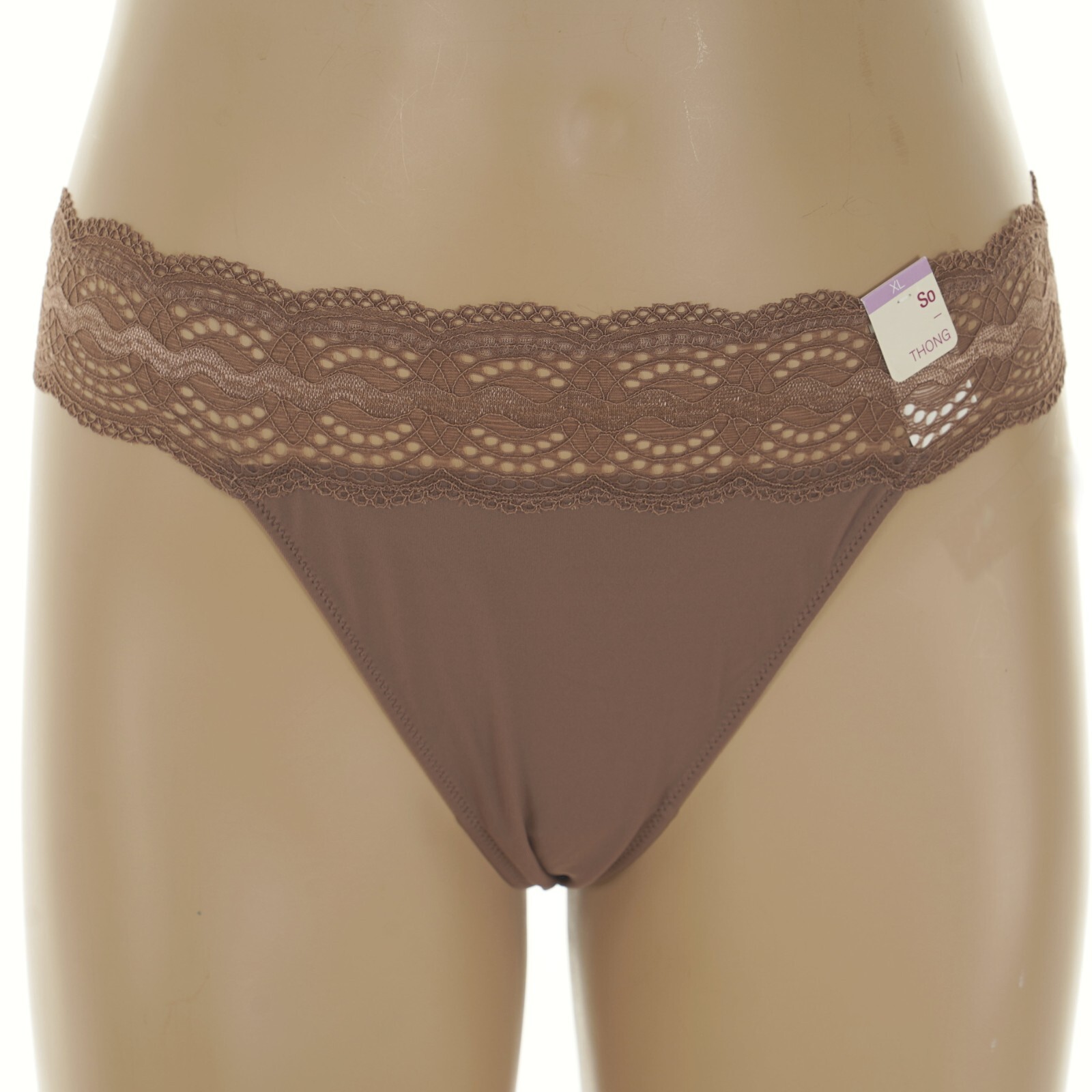 SO INTIMATES Junior’s Size 15-17 X-LARGE Lace Waistband NUTMEG BROWN THONG Panty