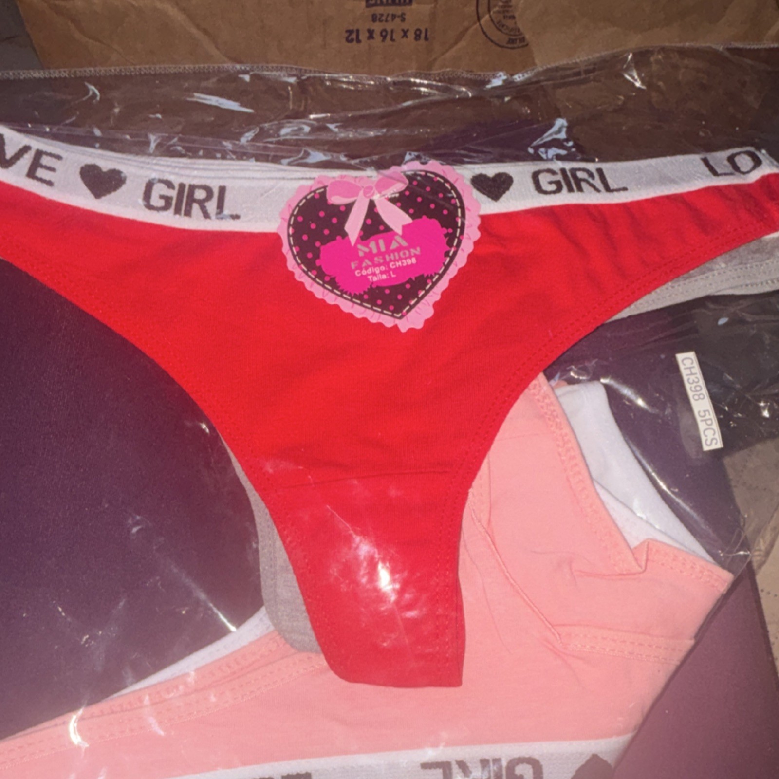 FASHION 5 Pack Women’s Thong Panties Size L Cotton Solid Red Pink Black White