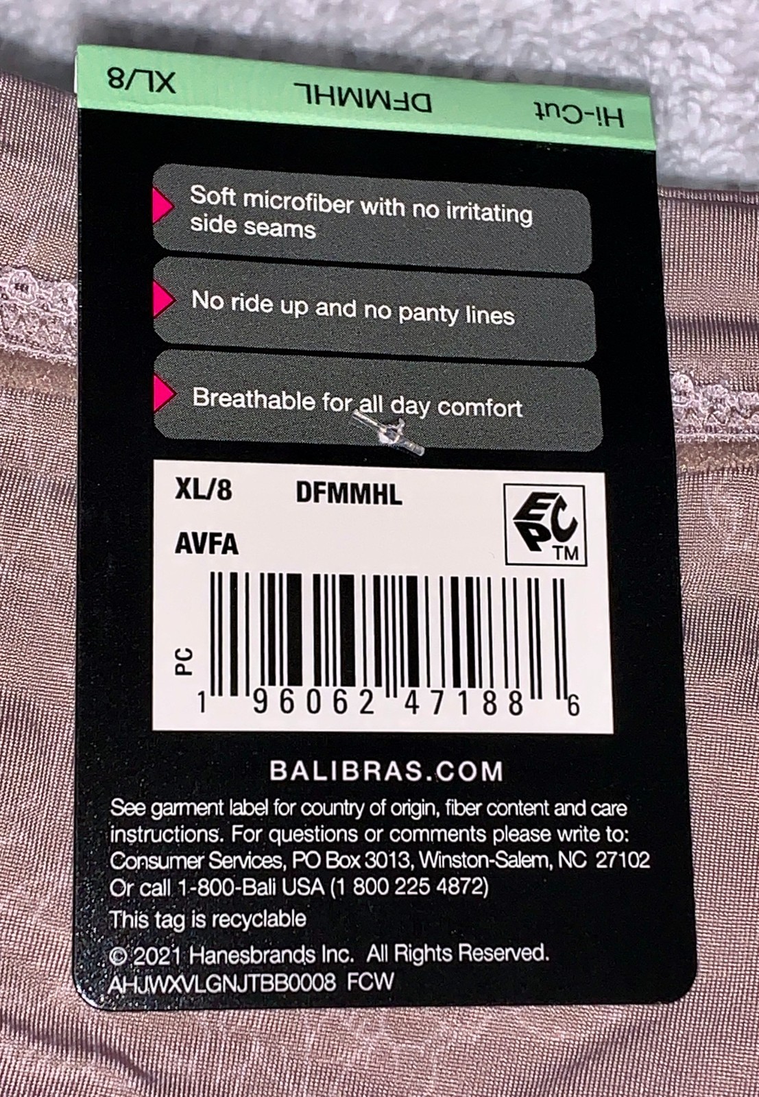 BALI One Smooth U Modern Microfiber Evening Blush Hi Cut Panty Womens XL 8 2XL 9