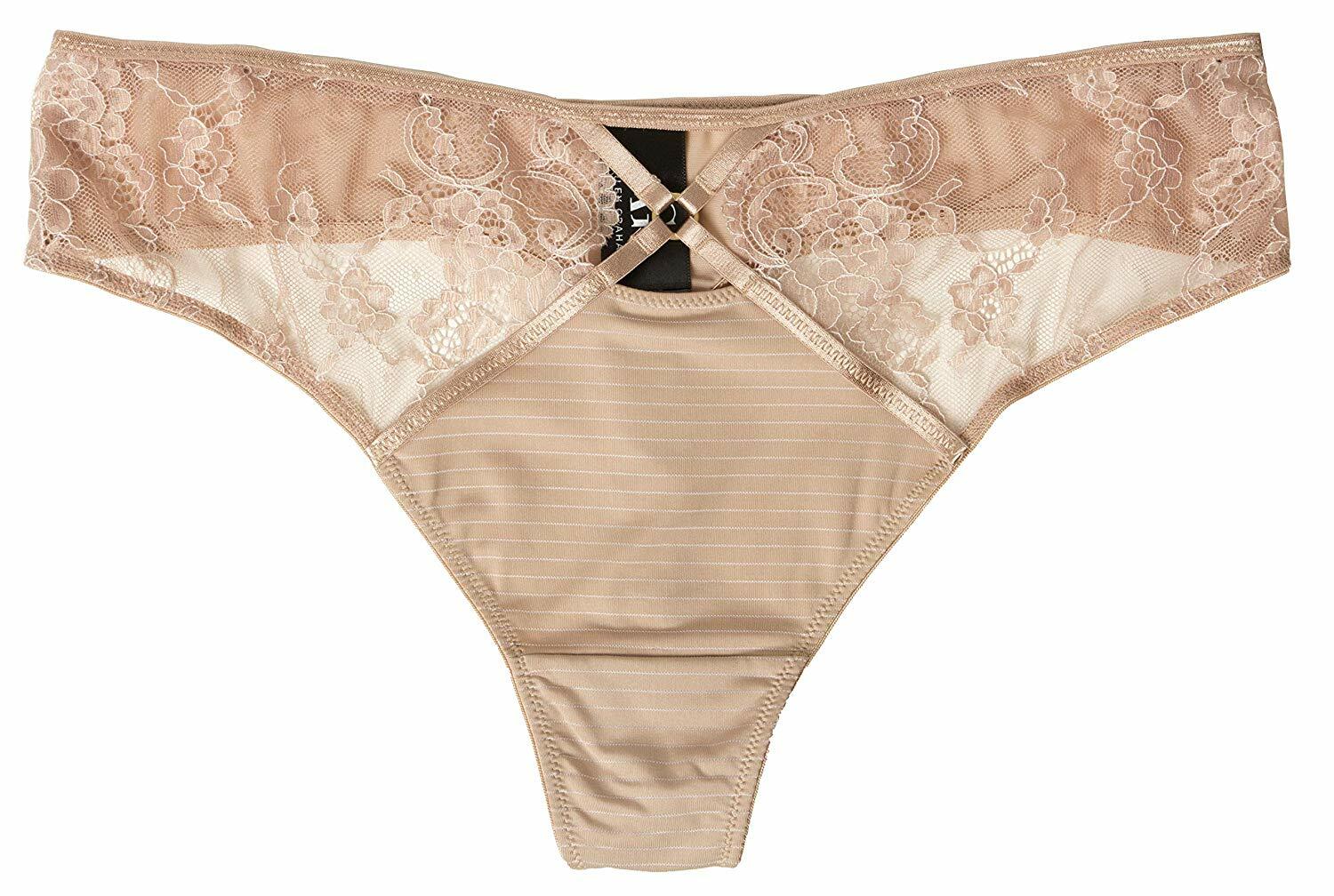 Ashley Graham Plus Women’s Crisscross Keyhole Lace Thong Beige Cappuccino 3X