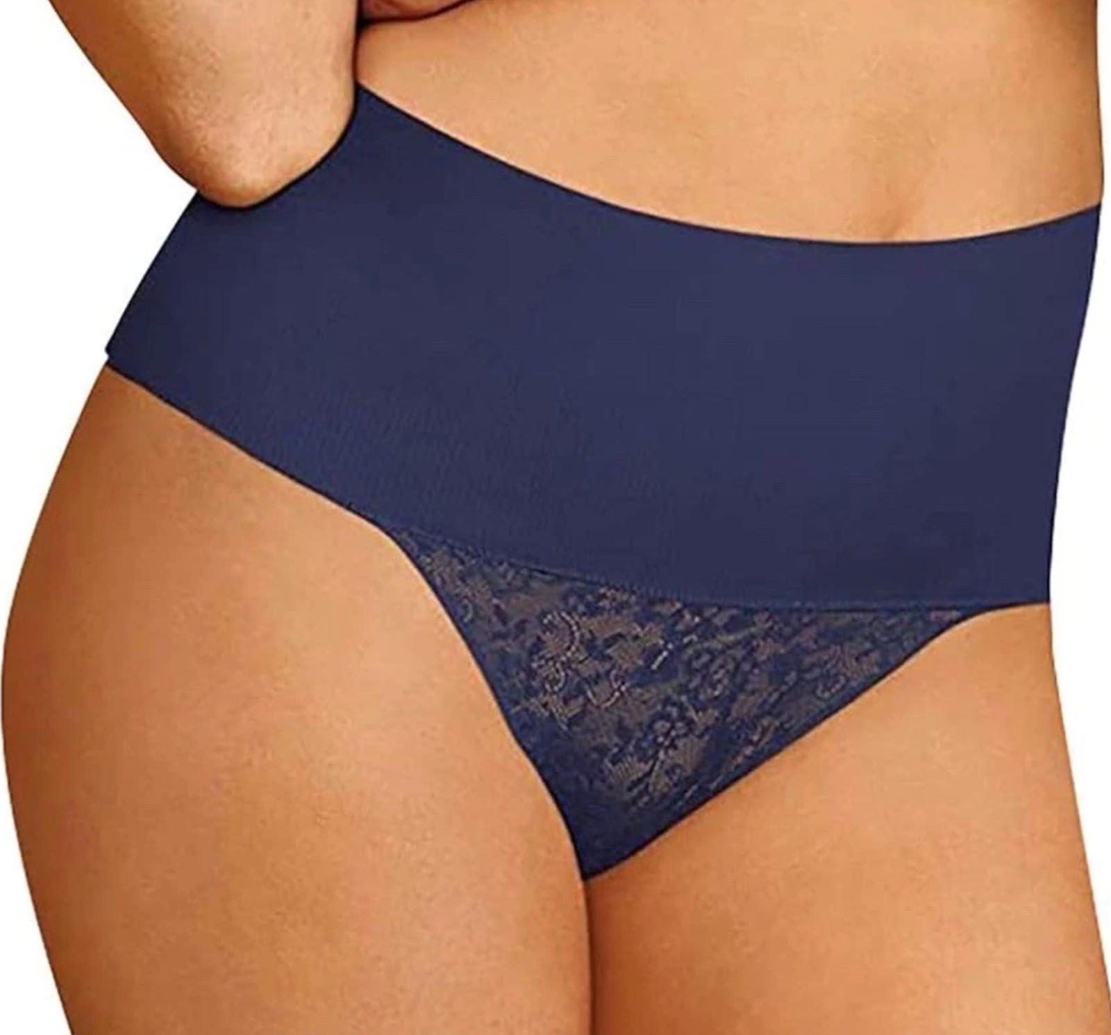 Maidenform Tame Your Tummy Tailored Thong Panties XL Blue Lace Shapewear DM0049