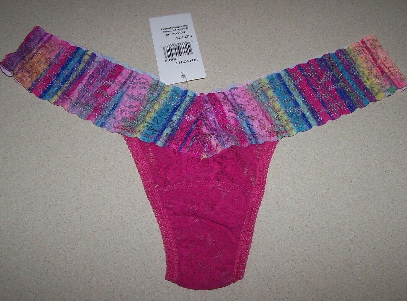 HANKY PANKY SIGNATURE LACE LOW RISE THONG PANTY ONE SIZE PINK/GREEN/BLUE NWT
