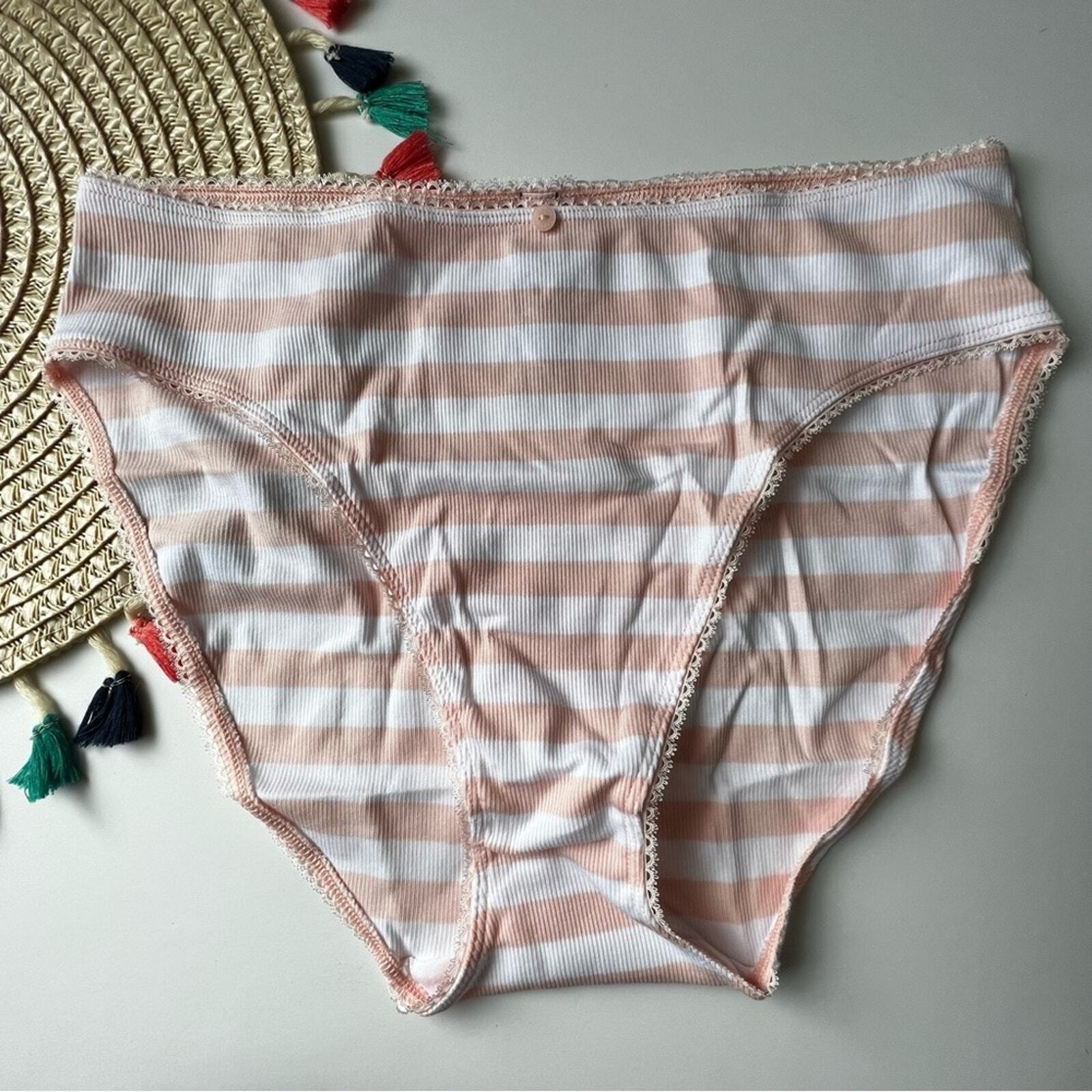 Victoria’s Secret Ribbed Stretch Cotton High-Leg Brief Panty Pink Stripe L NEW