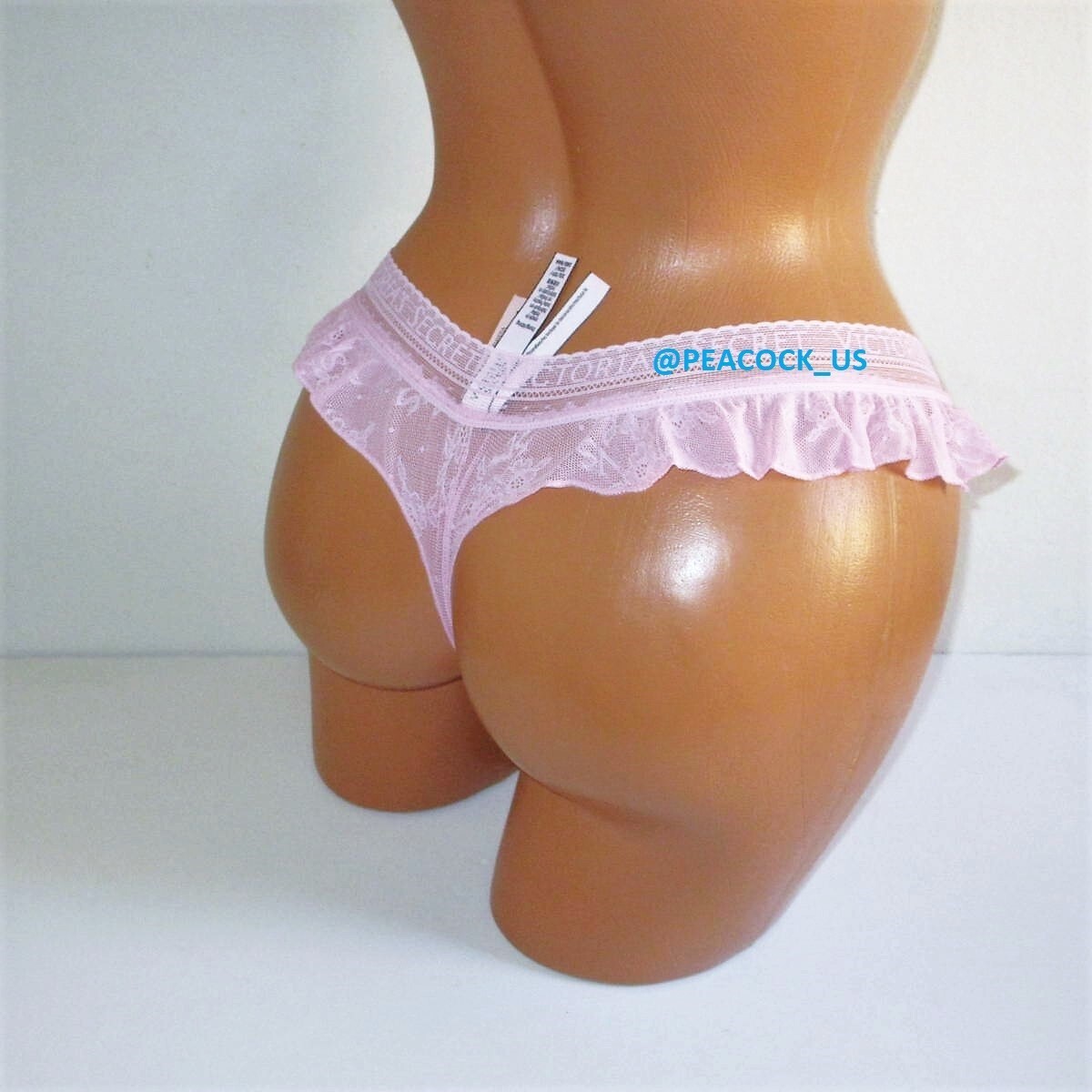 VICTORIA SECRET Fishnet Mesh Ruffle Skirted Thong Panty XL Pink Logo Waist