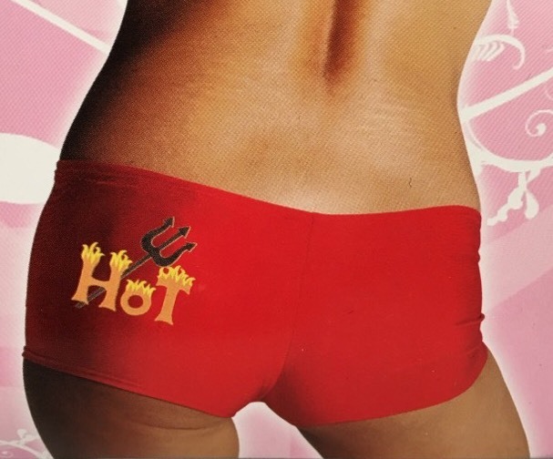 Valentine’s Day Hot Pants Red w/ Flaming ‘HOT’ & Pitchfork – Small New