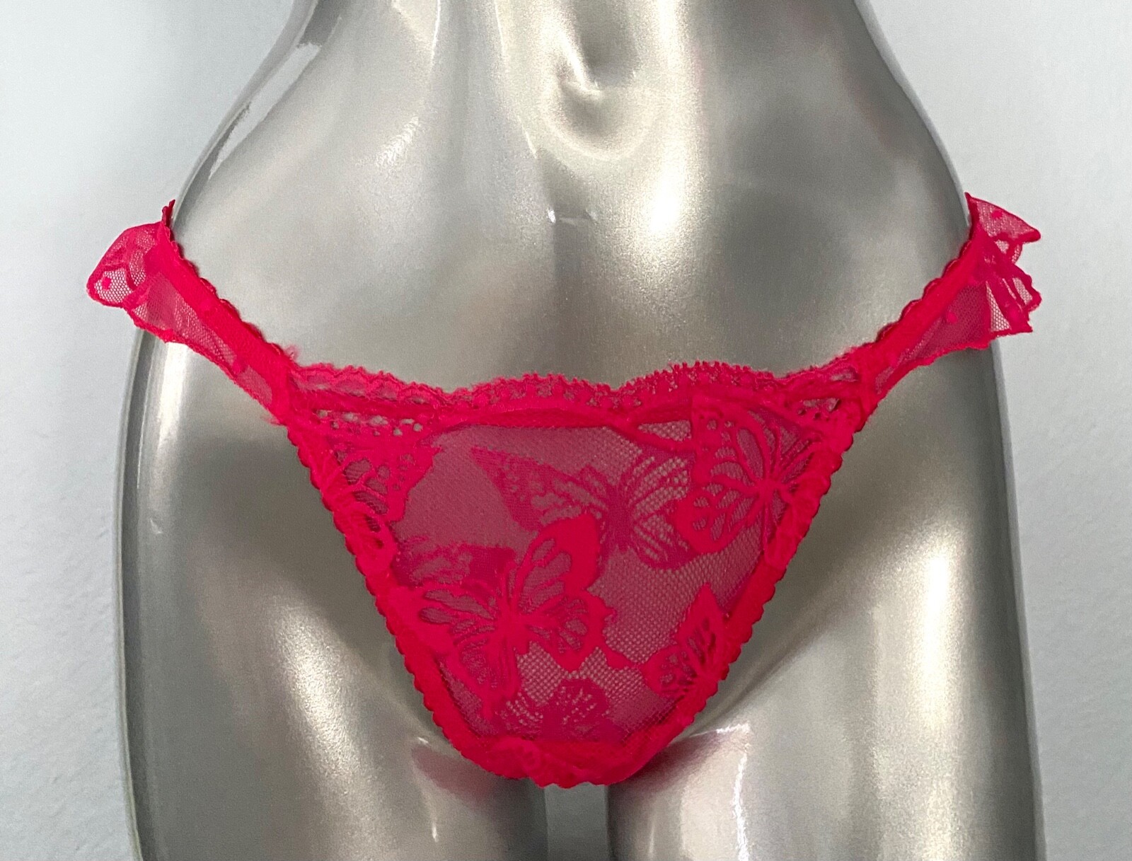 Victoria’s Secret Thong Panty Pink Butterfly & Dot Lace Ruffle S M L XL