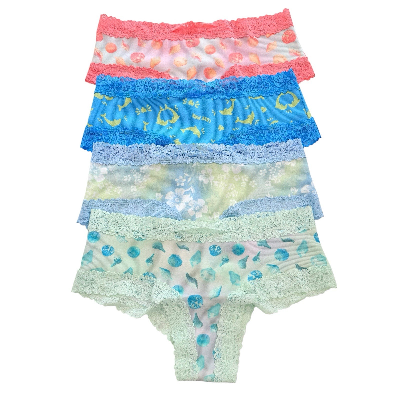 Victoria’s Secret PINK Cheeky Lace Panties Large LOT OF 4 Beachcore Pastel Set