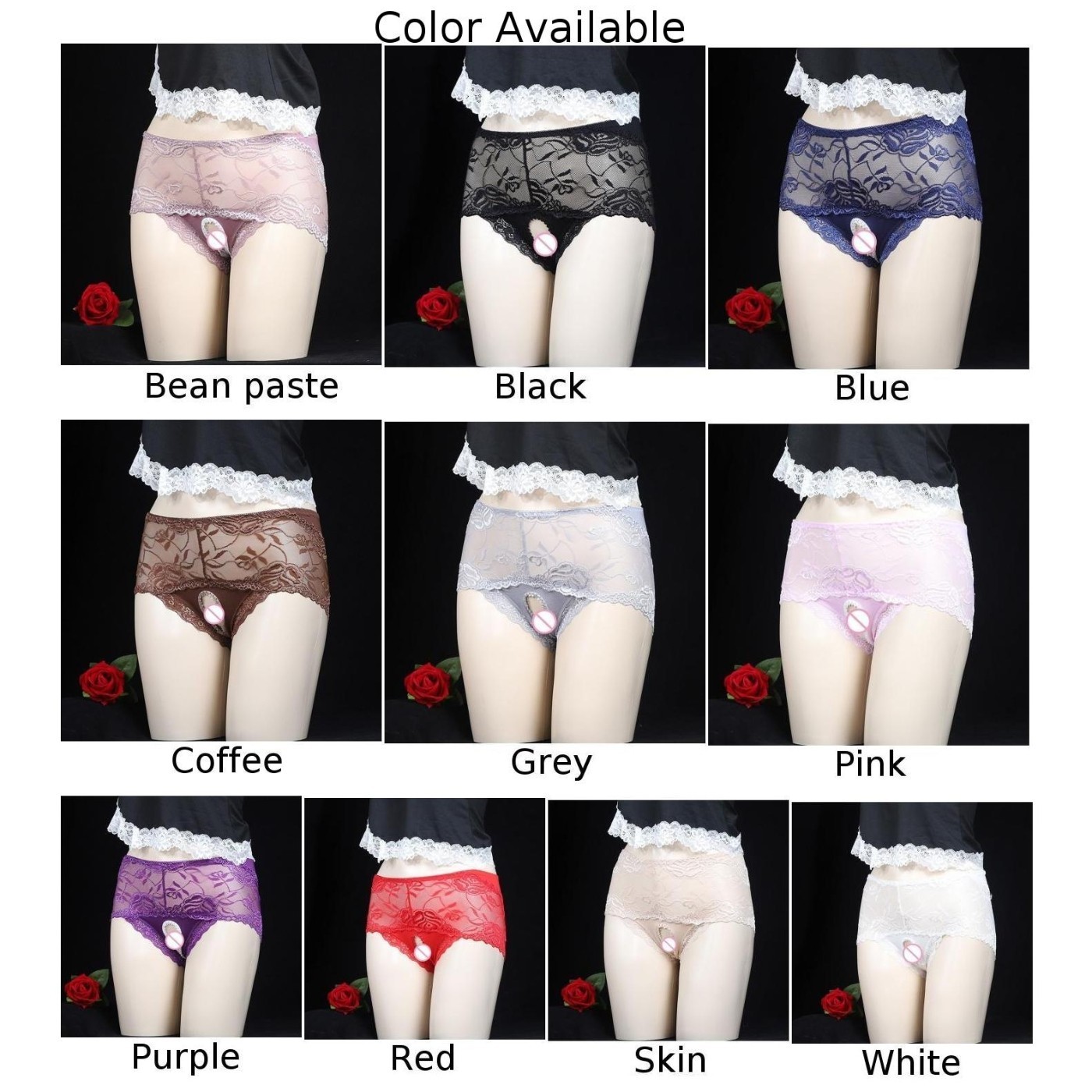 Mesh Lace Crotchless Panties for Women in Large Size Variety of Colors