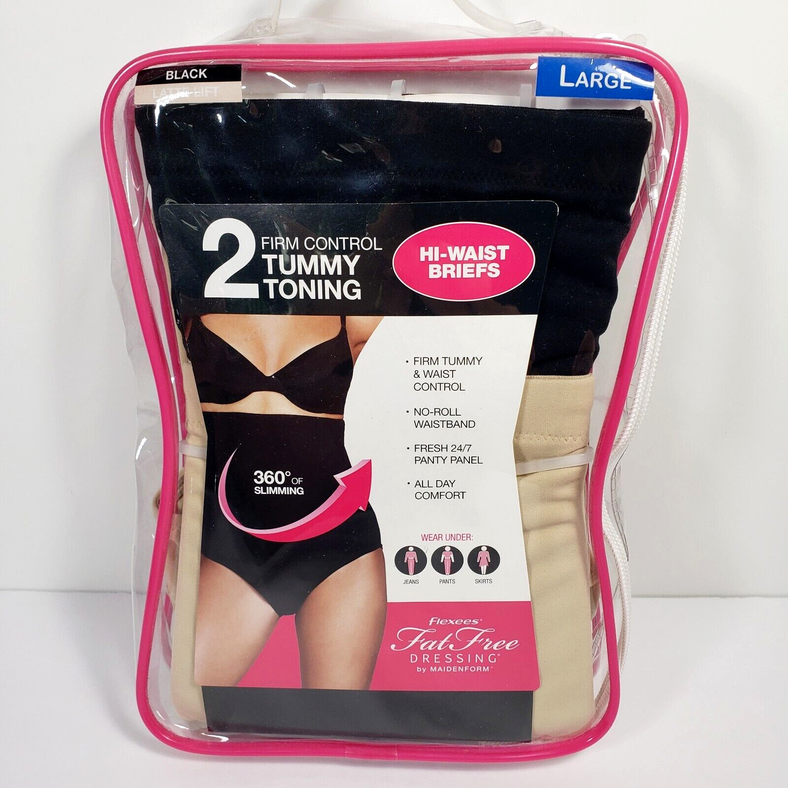 Maidenform 2 Pairs Tummy Toning Fat Free Dressing High Waist Briefs ~ Size Large