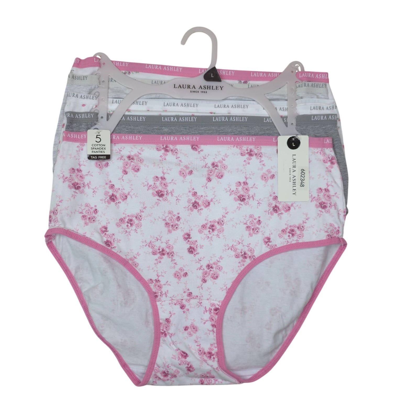 Laura Ashley Womens 5-Pack Cotton Spandex Tag-Free Panties Large Pink Gray