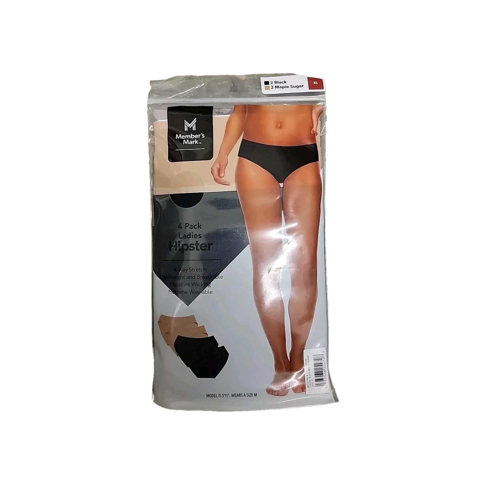 NWT Member’s Mark Ladies Stretch Wicking Hipster 4 Pack Black/Maple XXL