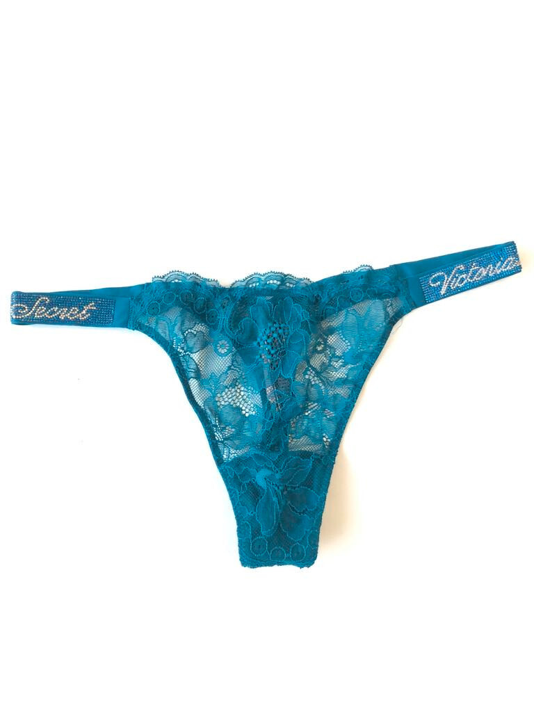 Victoria’s Secret Bombshell Shine Strap Very Sexy Lace Thong Panty Evening Tide