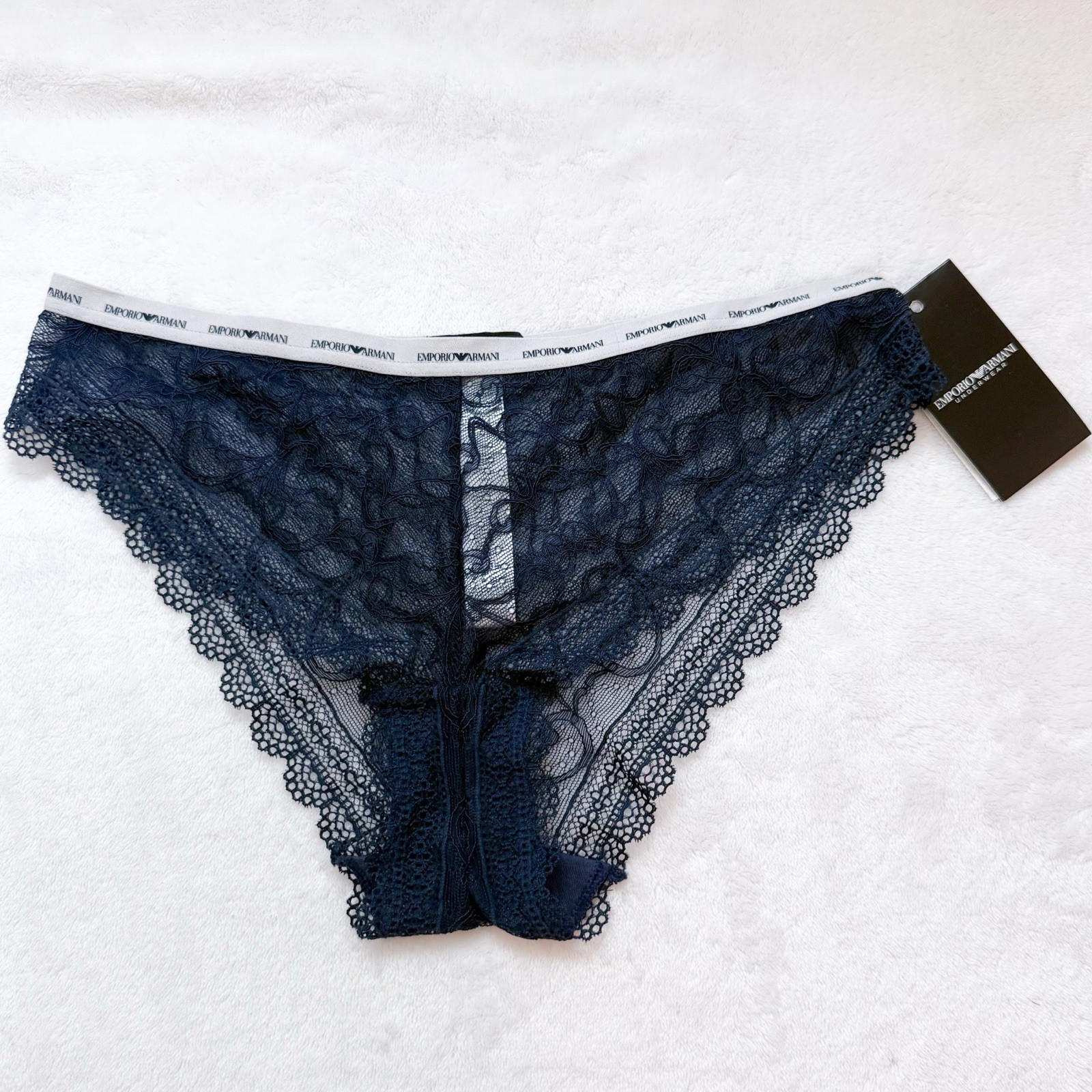 Emporio Armani Women’s Blue Lace Panties Size M NWT Sexy Stretch Lightweight