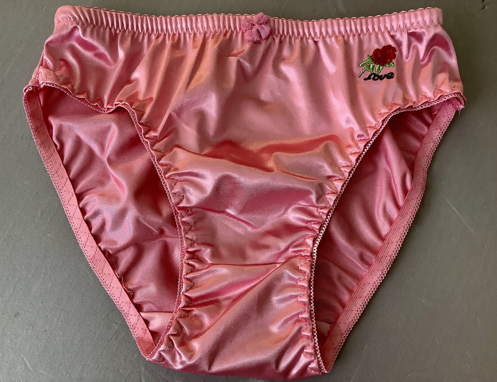 Women Panties Bikinis ANN DIANE Size XL. Pink Shiny Satin Soft W/decoration