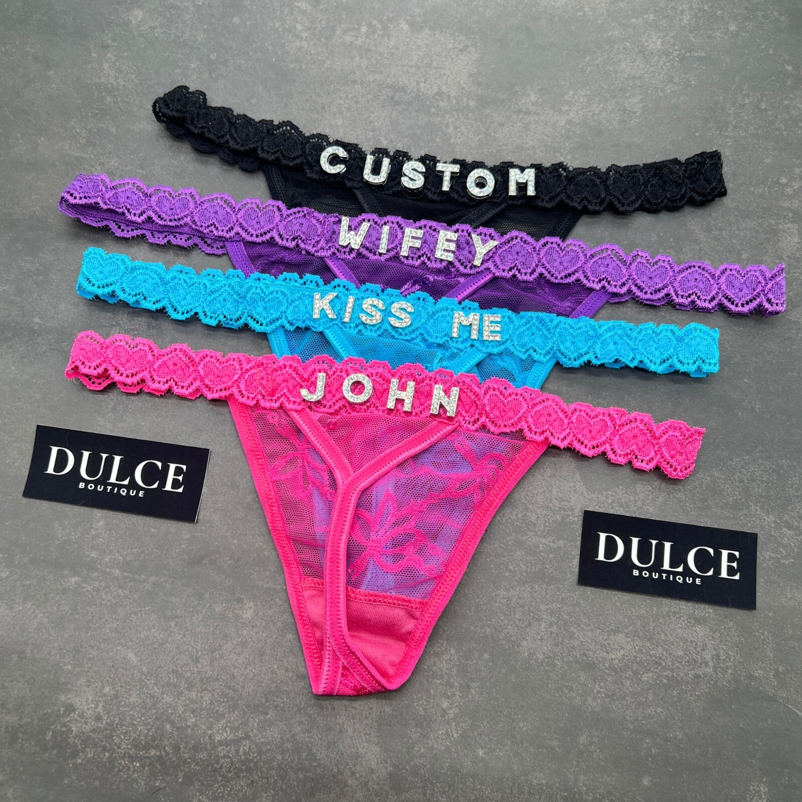 Personalised Thong Custom Thong with Rhinestone Letters
