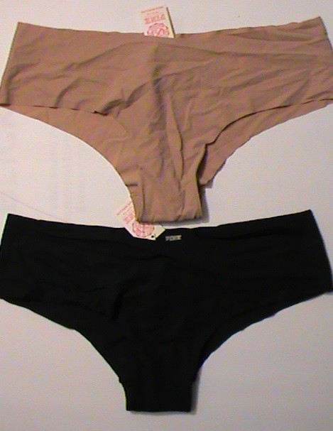Lot 2 no-show hiphugger panties M low black tan metallic VS PINK Victoria’s NWT