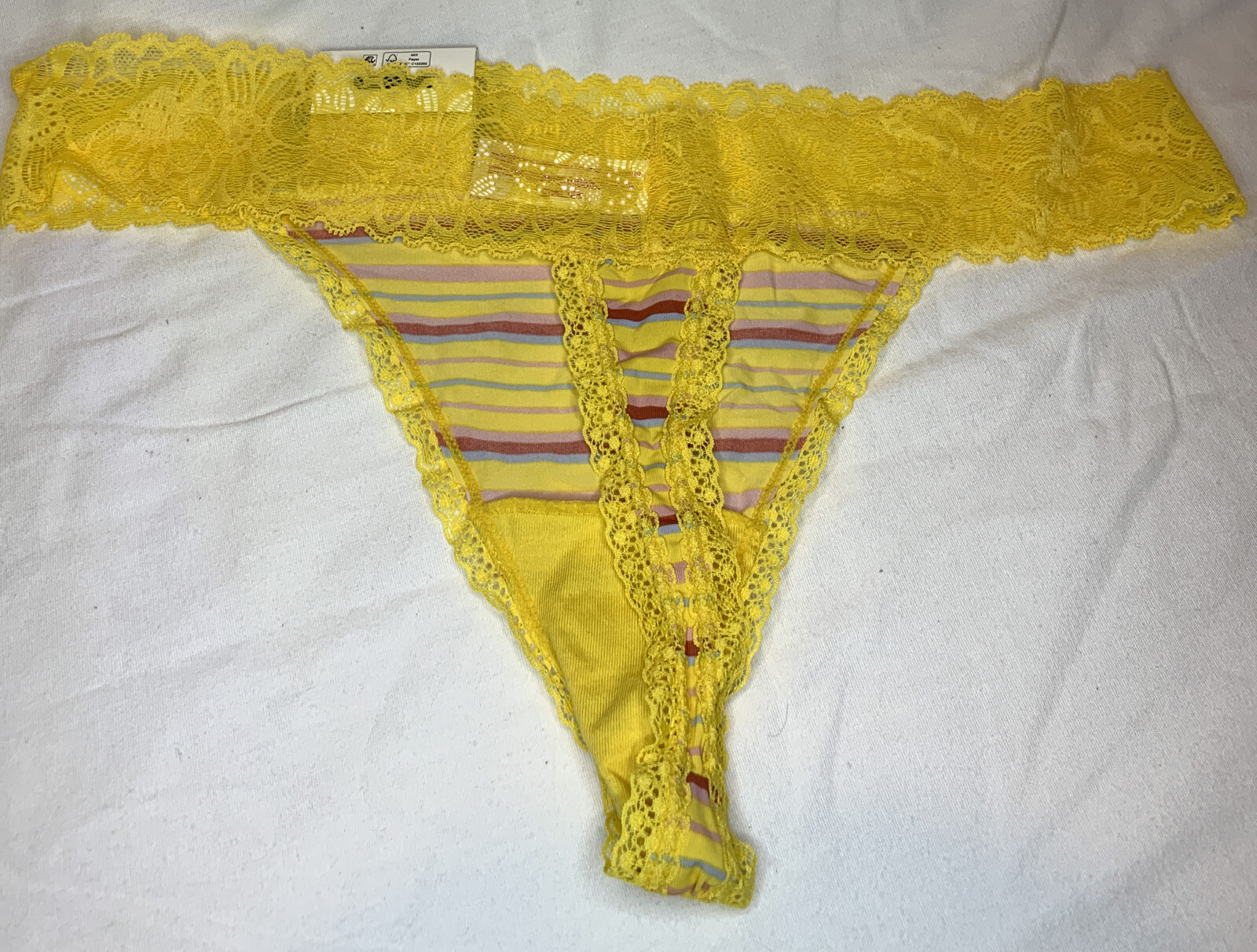 No Boundaries Microfiber & Lace Thong Panties Size XXL (19) Yellow With Stripes