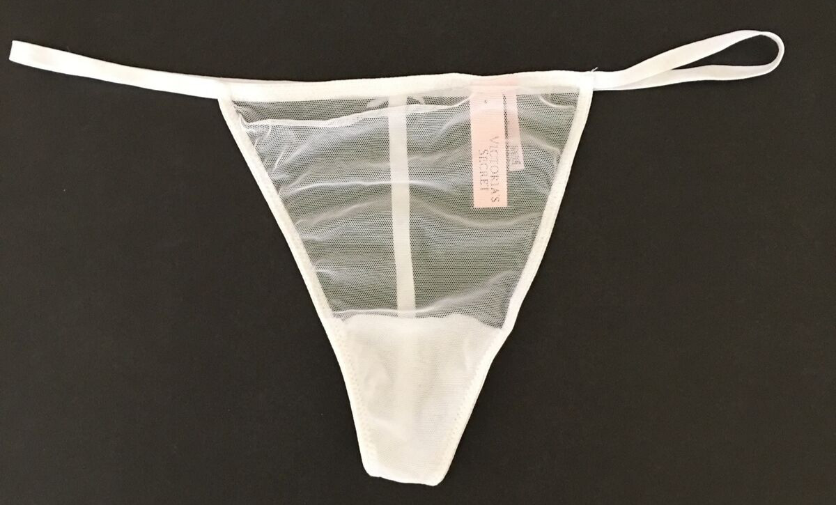 Victorias Secret White Mesh Front V-String Thong Panties Size XL Sheer Bow Back