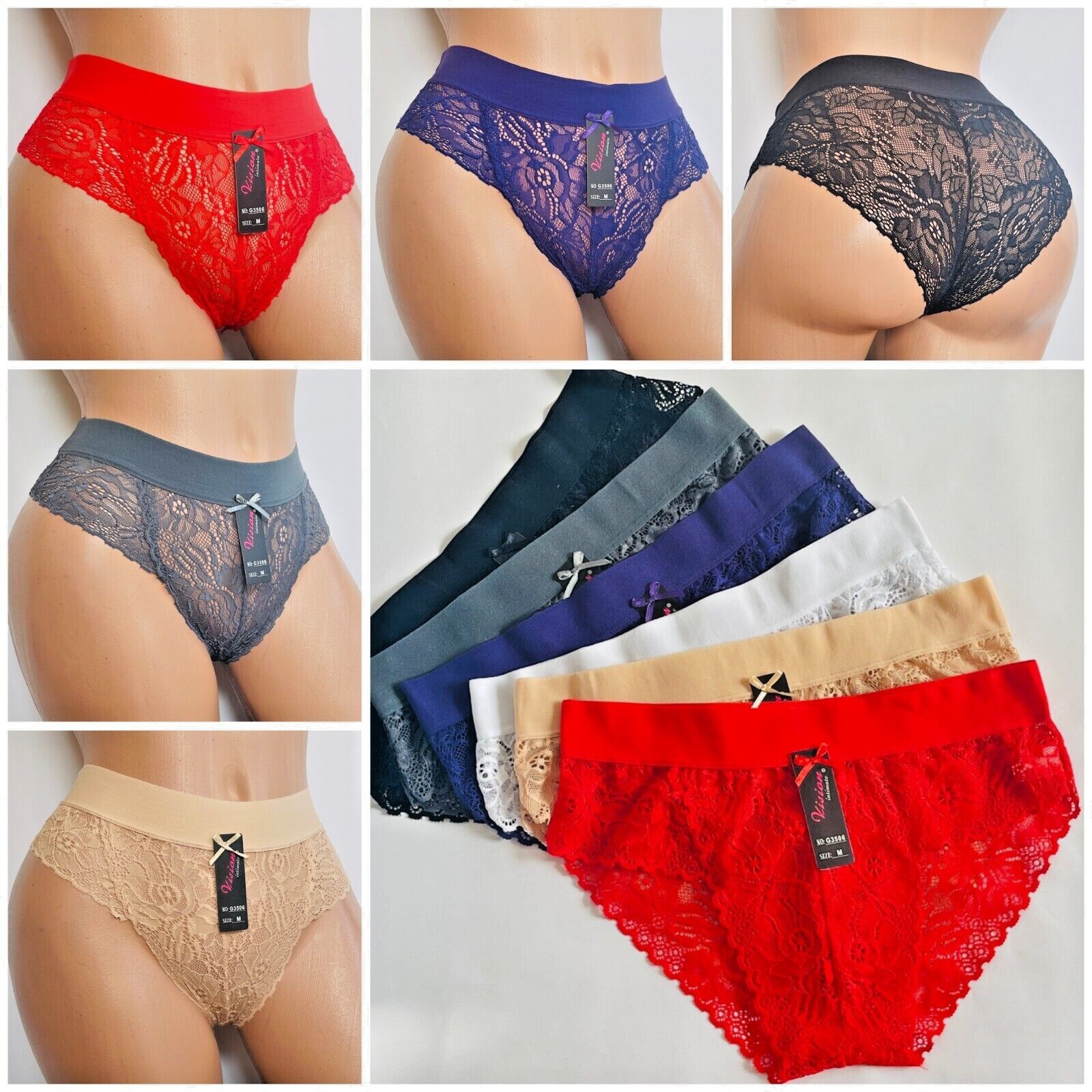 6-12 Bikini Briefs Sexy Women Lace Net Underwear cheeky Undies Panties 3506 S-XL