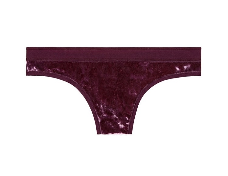 NWT VICTORIA’S SECRET M L MAROON BURGUNDY CRUSHED VELVET VELOUR THONG PANTIES