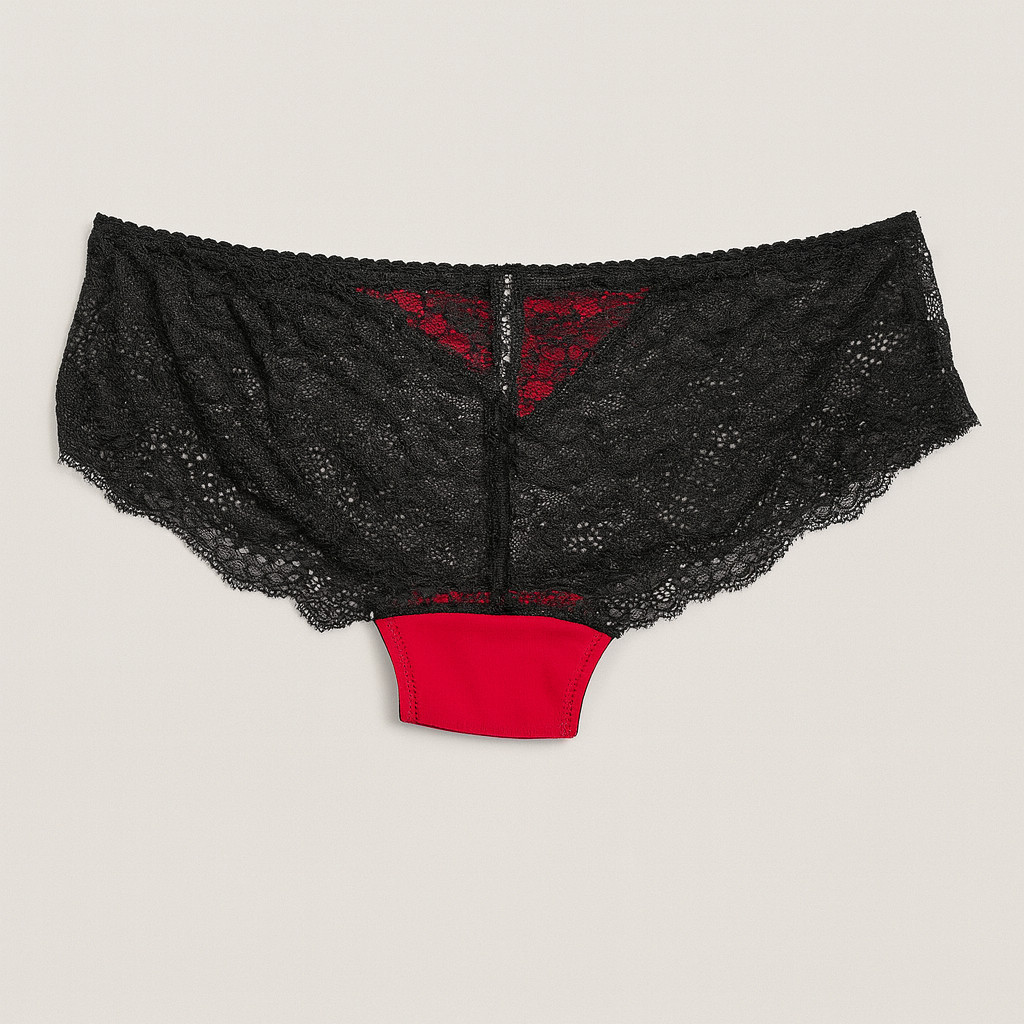 E et D S603 Black Lace and Red Satin Hipster Bikini Briefs Size 10,12,14,S,M,L