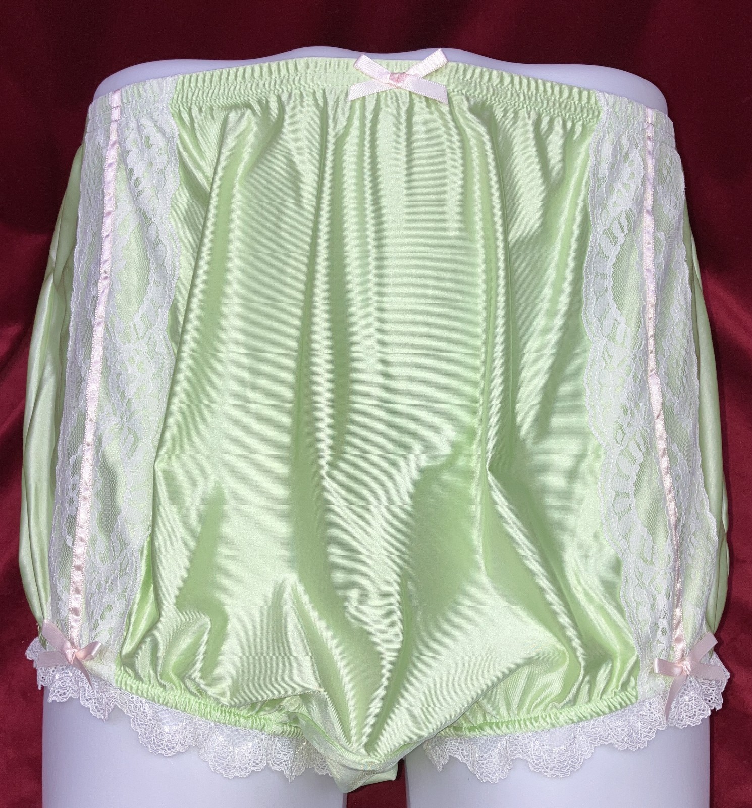 NIP 1X 2X Can-Can Granny Panty Silky Nylon Satin Lace Brief Sissy Vintage styl