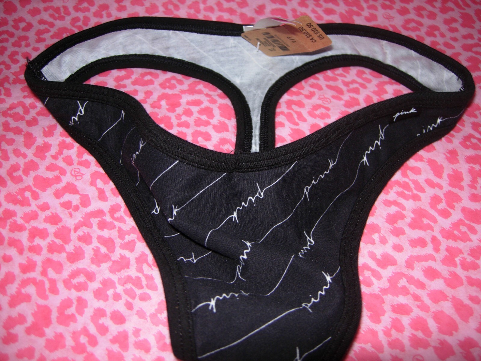 Victoria’s Secret PINK Sexy Thong String V-Cut Script LOGO Black L XL XXL NWT