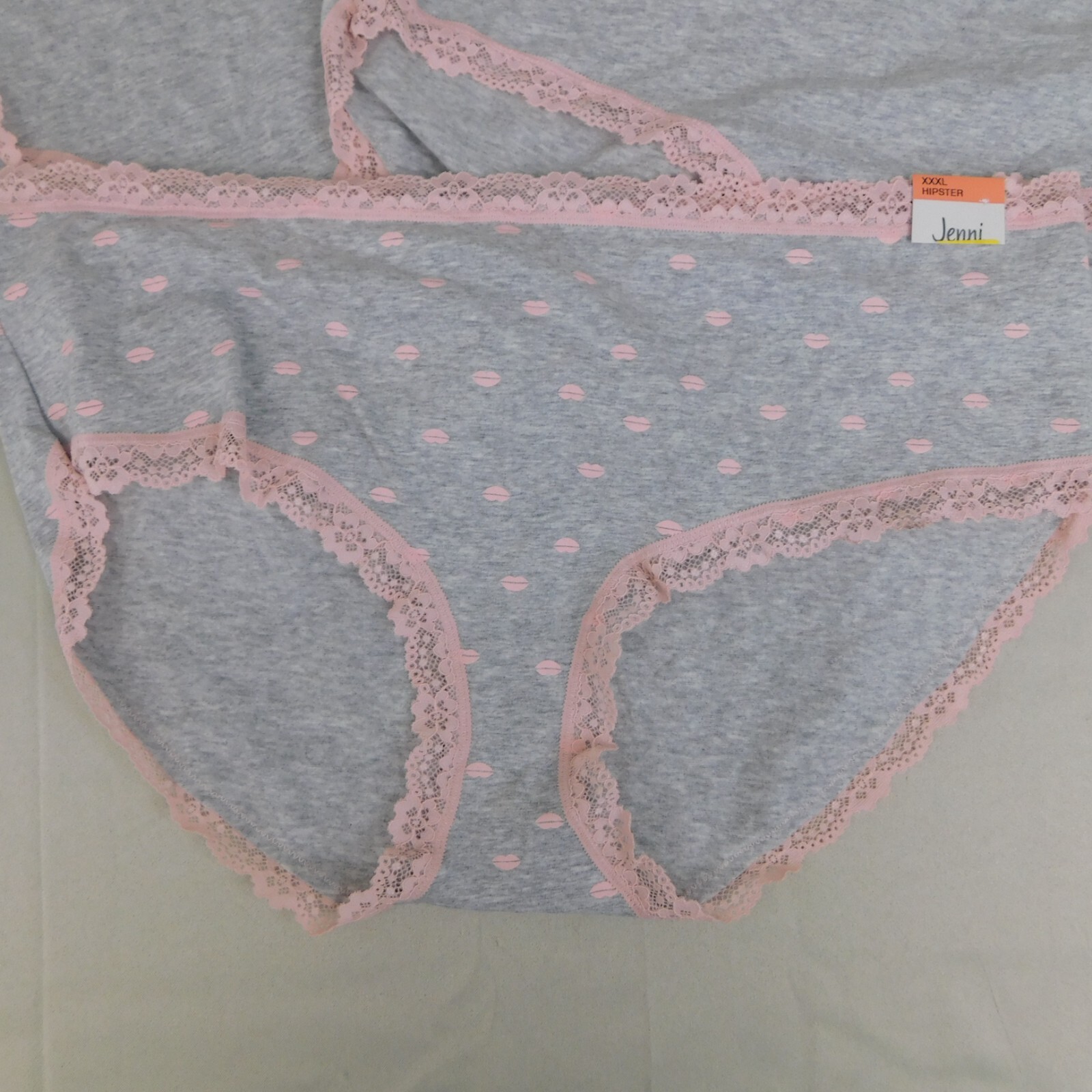 3pc Lot Jenni Women’s Lace Trim Stretch Cotton Hipster Panties Size 10, 3XL