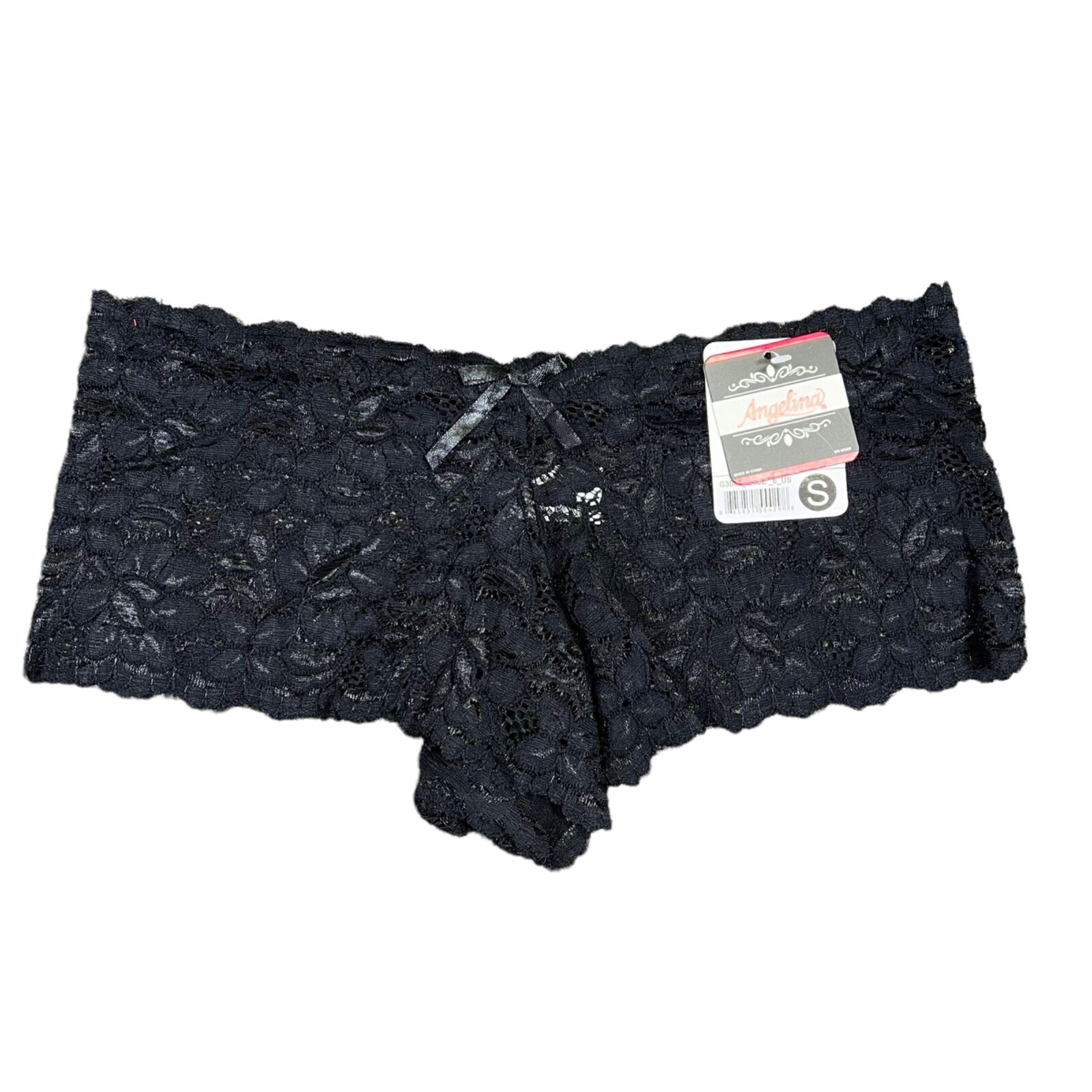 Angelina Womens Panties Underwear Lace Cheeky Boyshorts Black Small 0 2