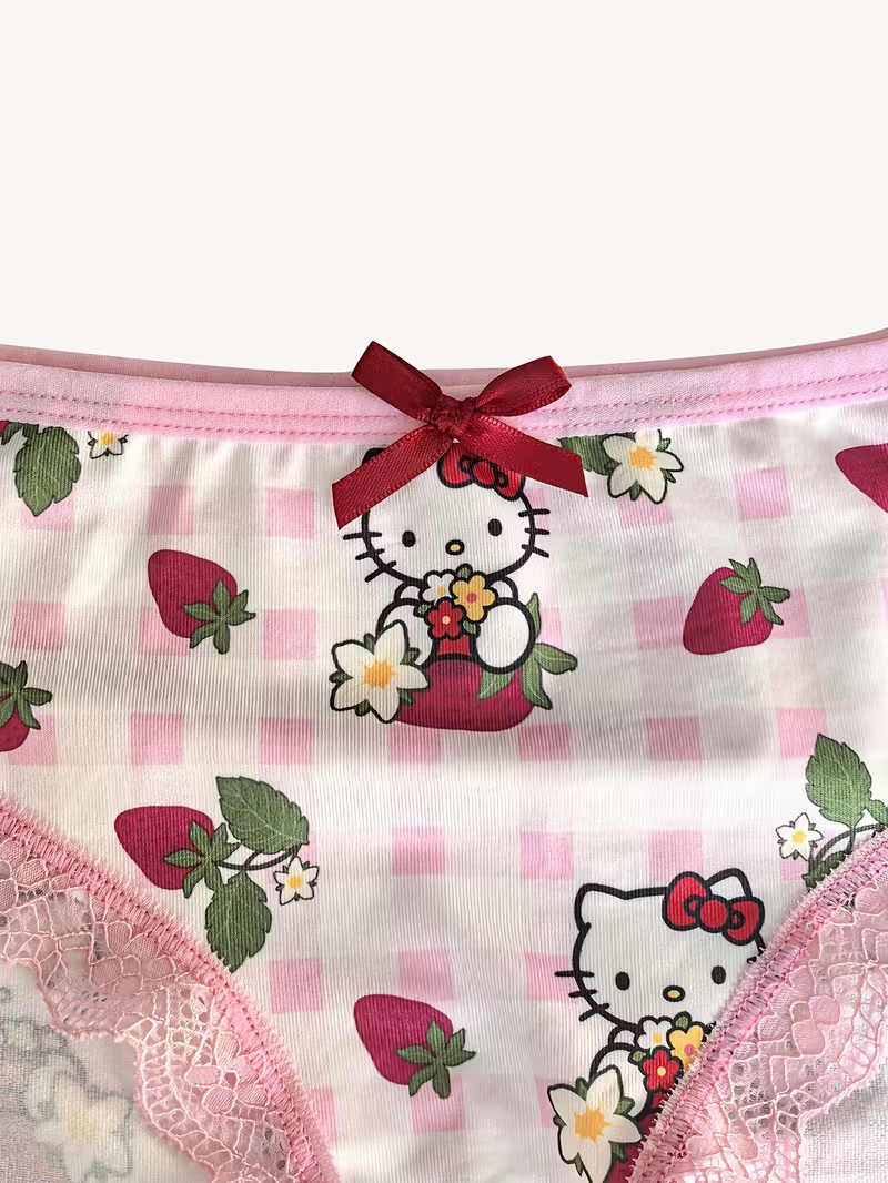 Sanrio Hello Kitty Cartoon Cute Kawaii Strawberry Brief Panties – Pack of 3