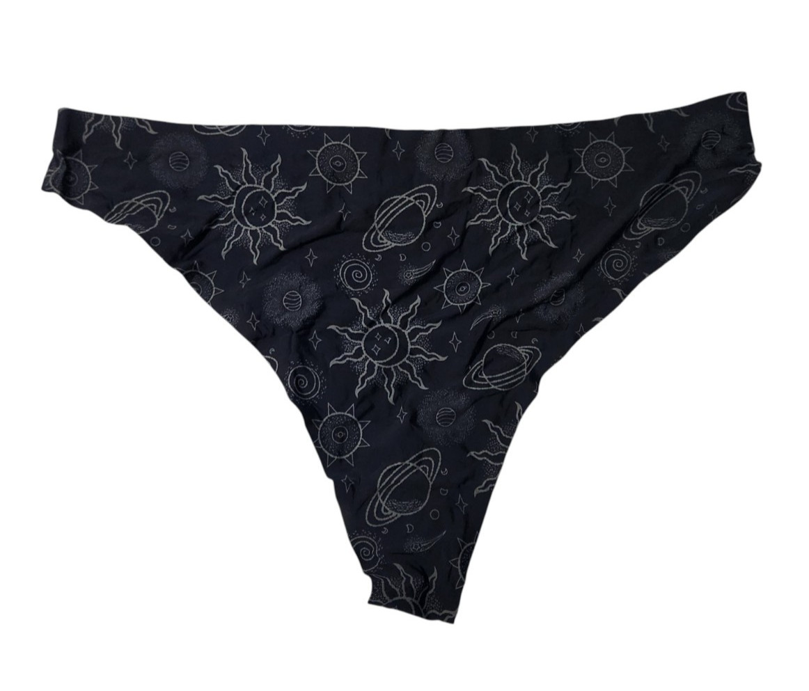 Cheek Boss Panty Womens 3XL Thong Underwear Sun Stars Planets Black Panties