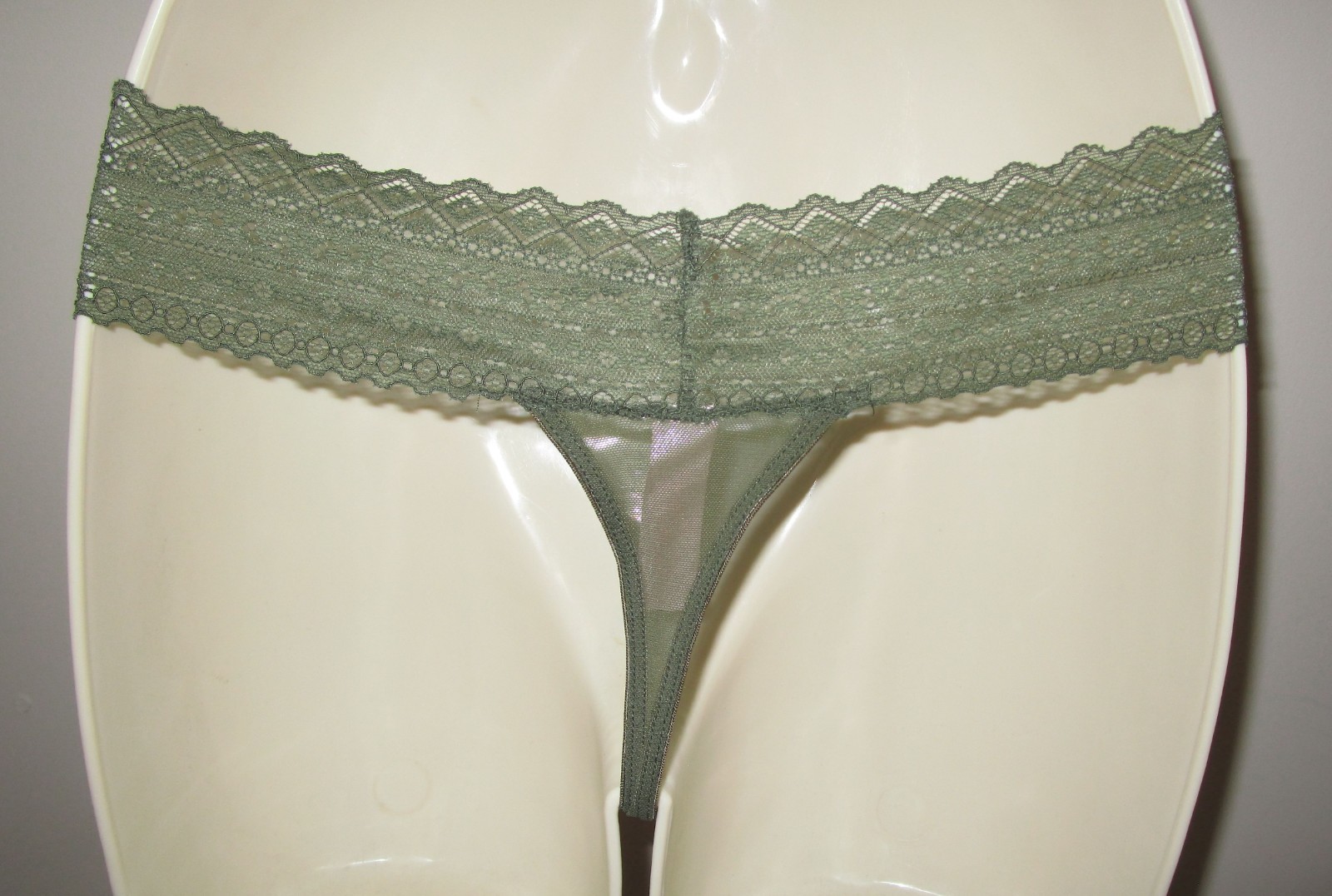 CANDIE’S~SMALL JUNIOR~Palm Olive Green Microfiber & Floral Lace Waist Thong