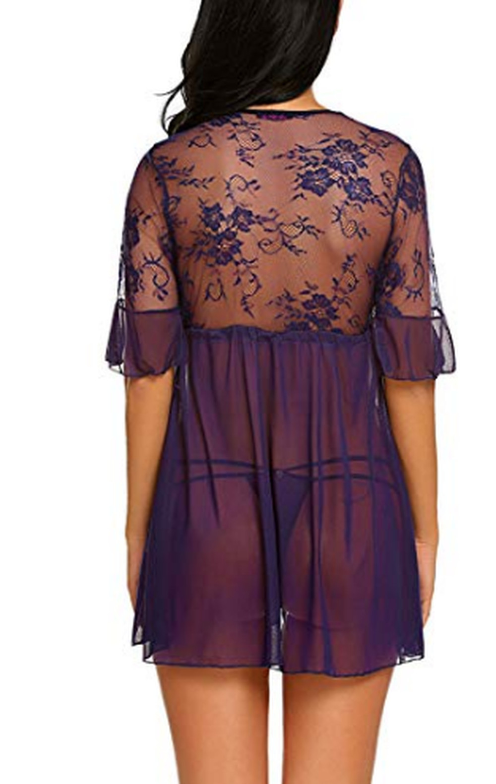 US Women’s Sexy Lace Lingerie Babydoll Chemise V Neck Mesh Sleepwear Nightwear