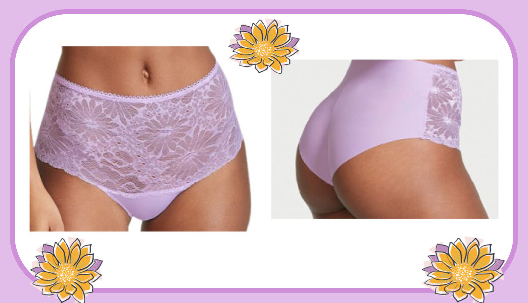 L Purple Floral Lace Front NOSHOW Victorias Secret High Waist Midi Brief Panty