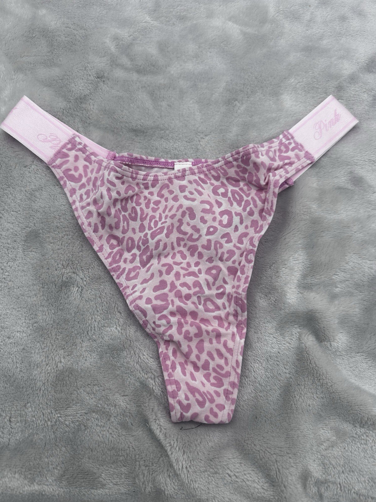 💕VICTORIA’S SECRET PINK Cotton Logo High Leg Thong Pink Leopard LARGE🎈💕🎉