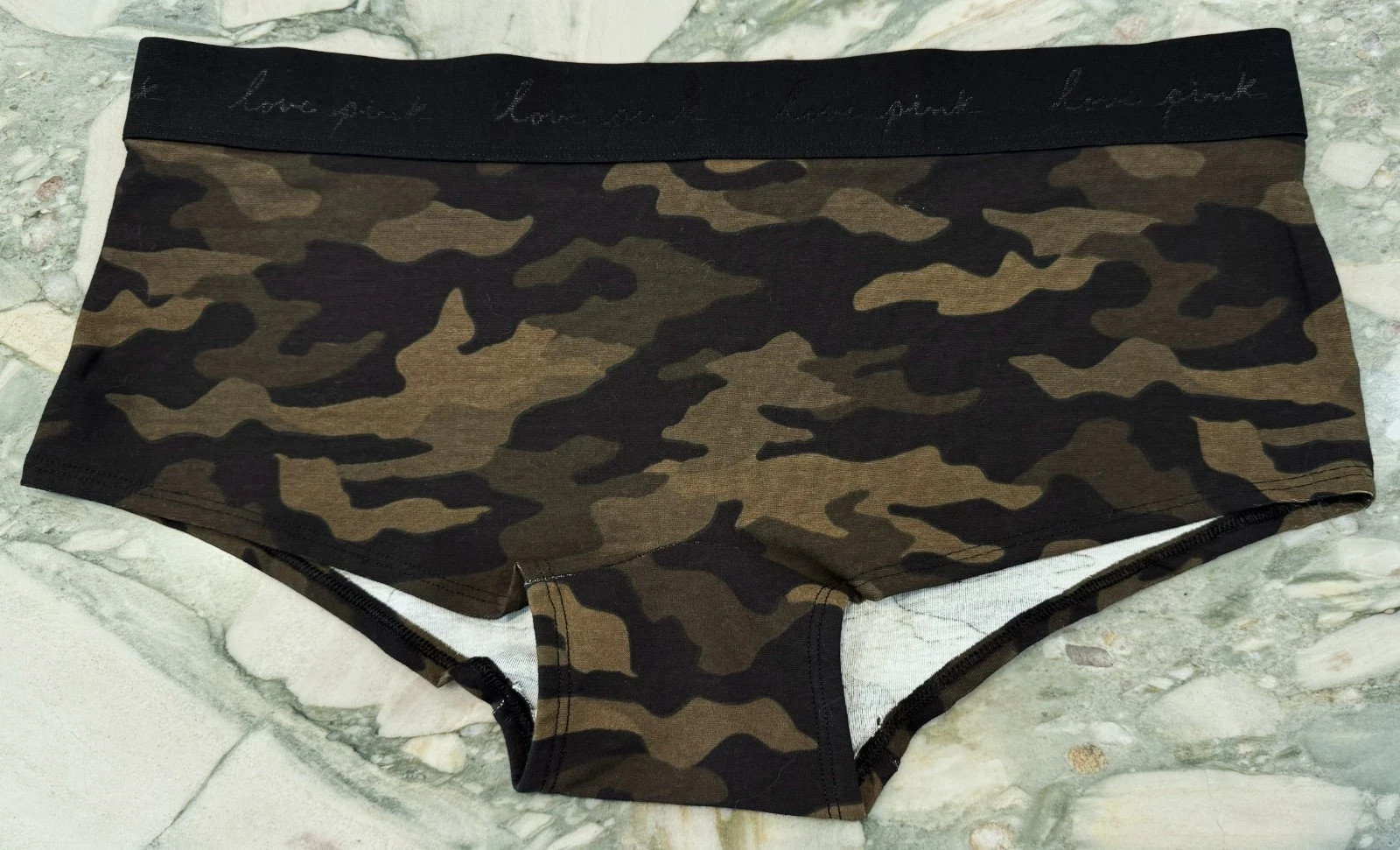 NEW Victoria Secret PINK Cotton Logo Boyshort Panty – Garden Moss Camo – XL