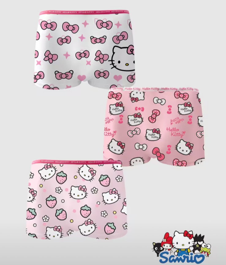 Sanrio Hello Kitty Pink Multicolor Cartoon Kawaii Boyshort Panties 3 Pack size L
