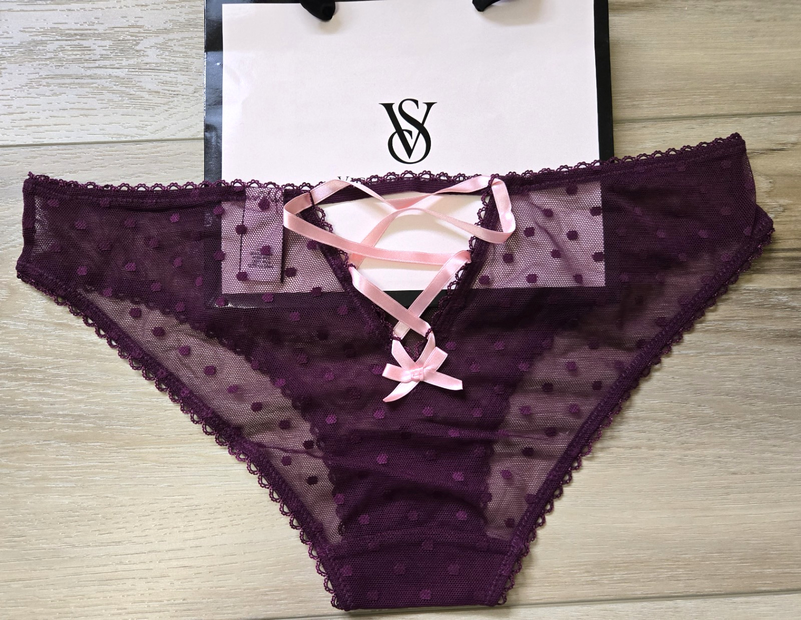 Vintage Victoria’s Secret Dream Angels Sheer Dotted Mesh Corset Cheekini Panty S