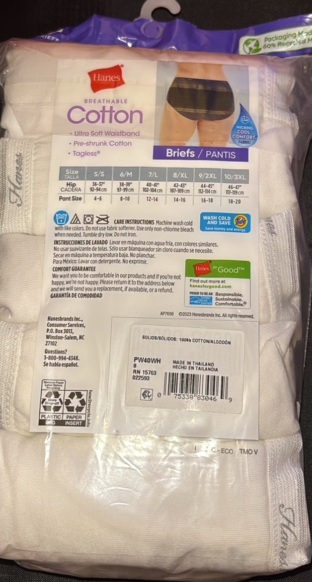Hanes Womens 10-Pack Cotton Briefs Women’s Underwear Size 10/XL White