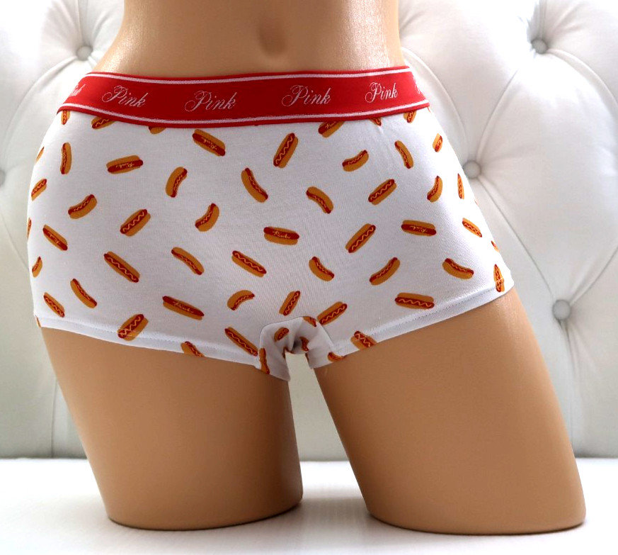Victoria’s Secret Pink Logo Waist Boyshort Panty White Hot Dog M XL XXL NEW