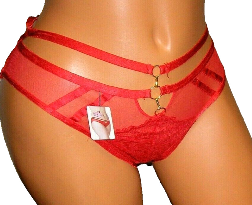 Panties Lingerie Red Mesh Lace Accent Strap Medium Adult Gift