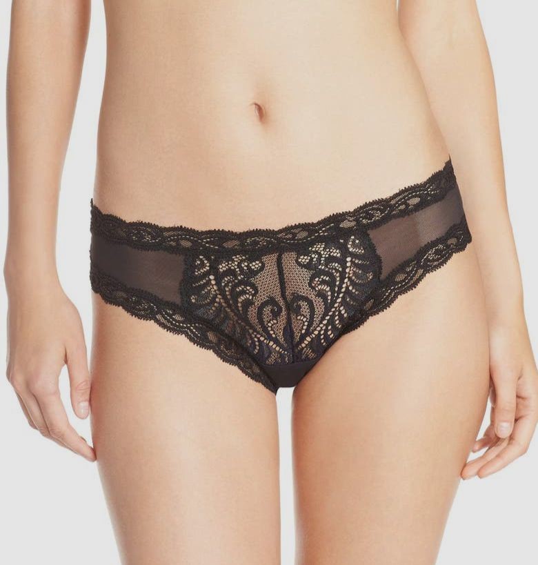 $35 Natori Women’s Black Feathers Sheer Lace Hipster Brief Panties Size Small