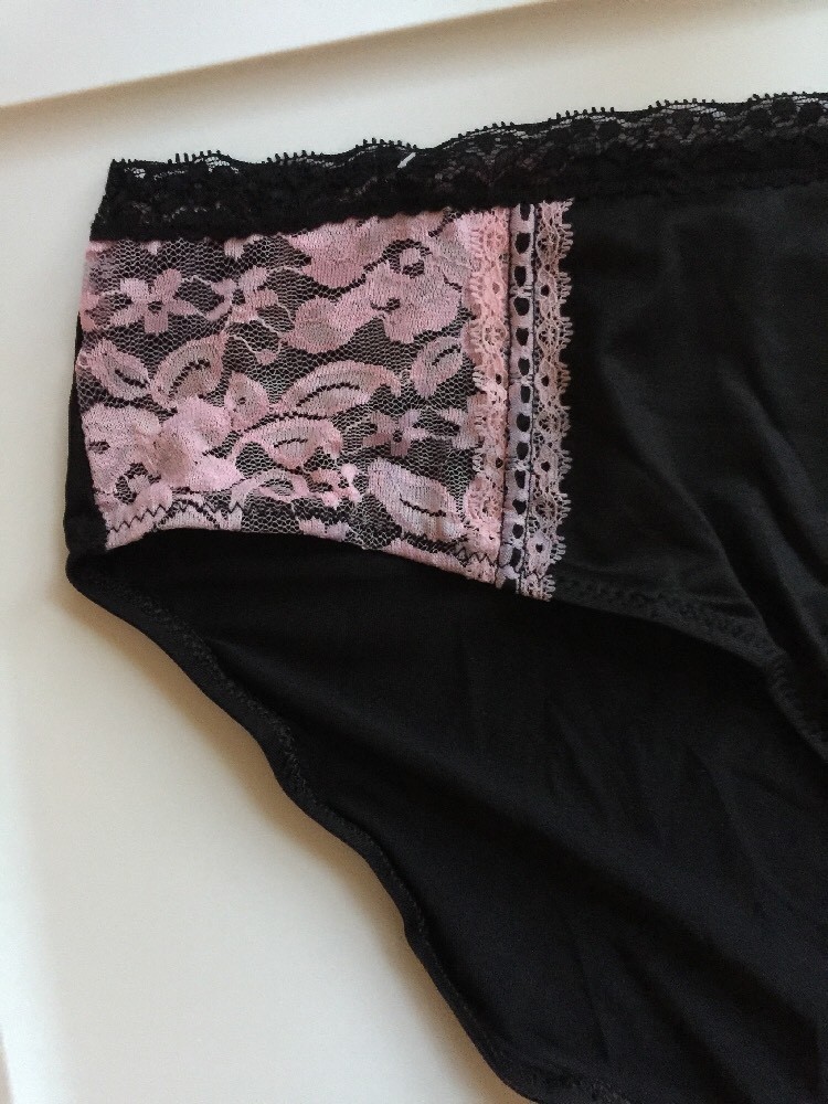 Womens Black Bikini Panties Size 4X/11 Solid Sexy Flirty Pink Floral Side Insets