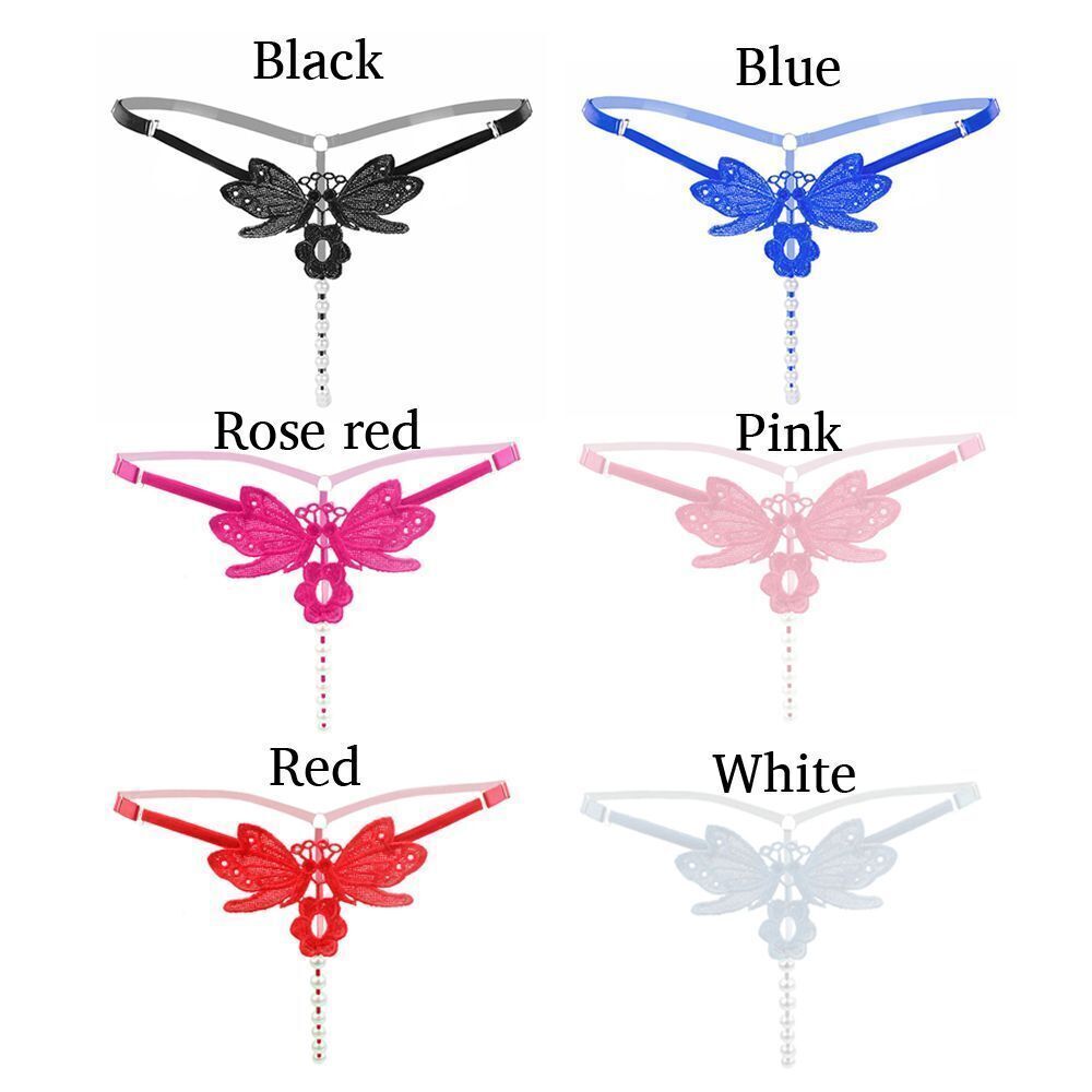 Sexy Women Lace Pearl Thong G-string Panties Underwear Crotchles T-back Briefs