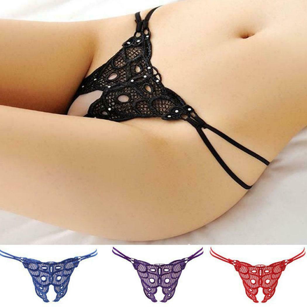 Women Lace Panties Crotchles Underwear Thongs Sexy Lingerie Butterfly G-string
