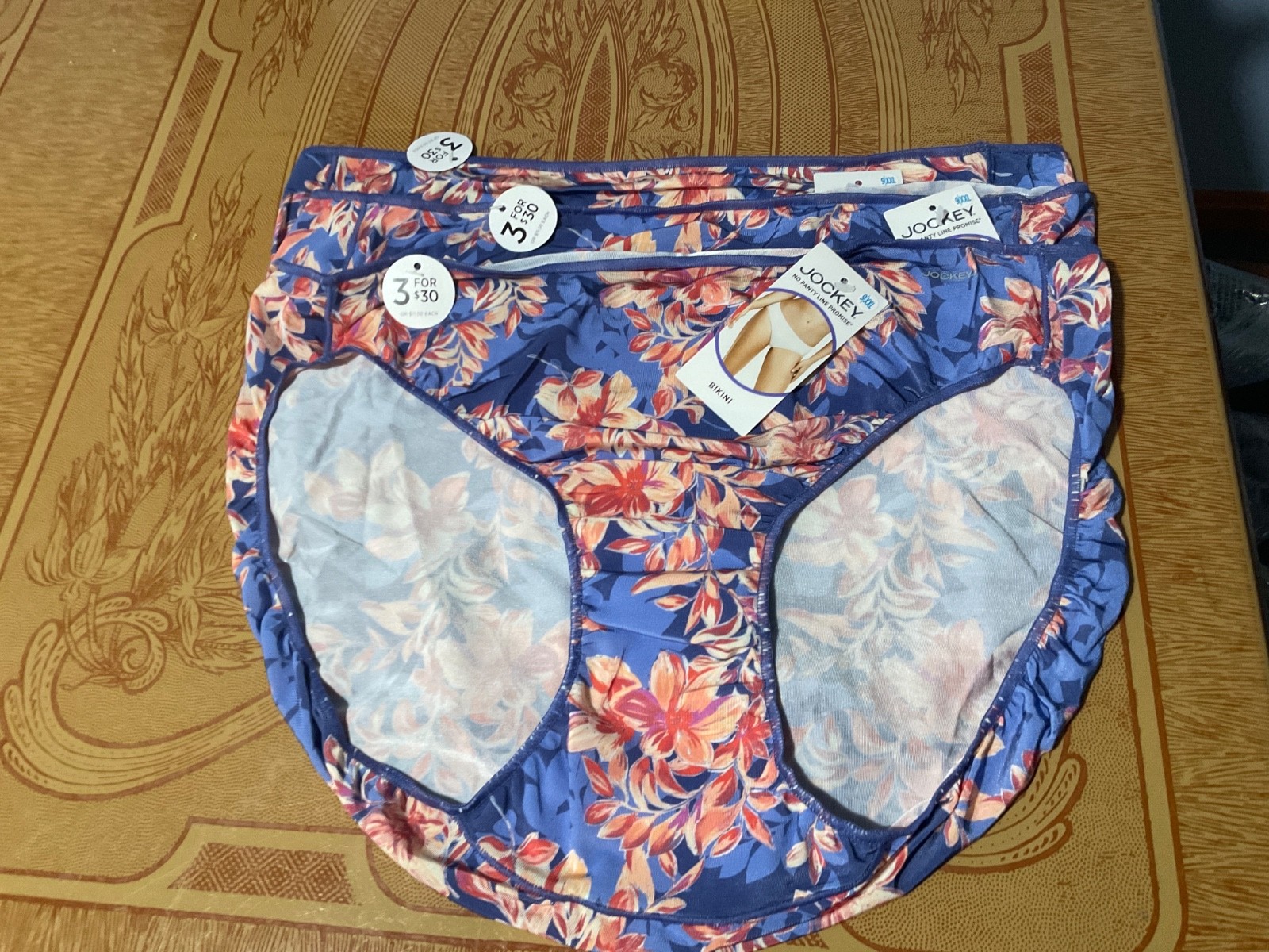 Jockey No Panty Line Promise Purple Floral Bikini Panties- Set of 3- Size 9-NWT