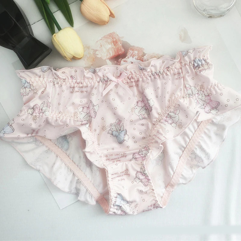 Low Waist Brief Panties Floral Ruffle Trim Stretch Soft Comfort Fit M L