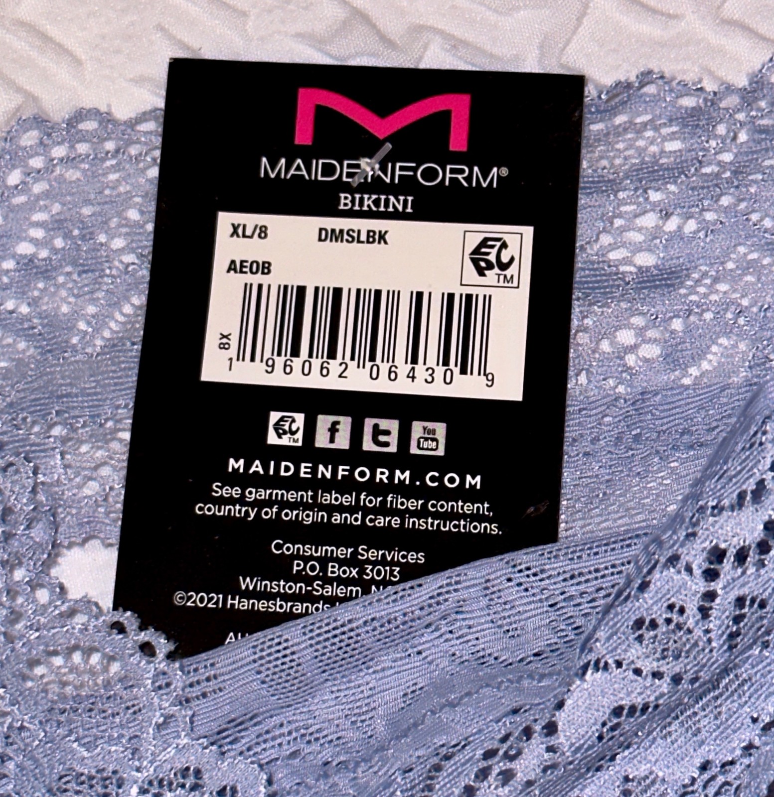 MAIDENFORM Luxurious Stretch Lace Silver Blue V Waist Bikini Panty Womens S XL
