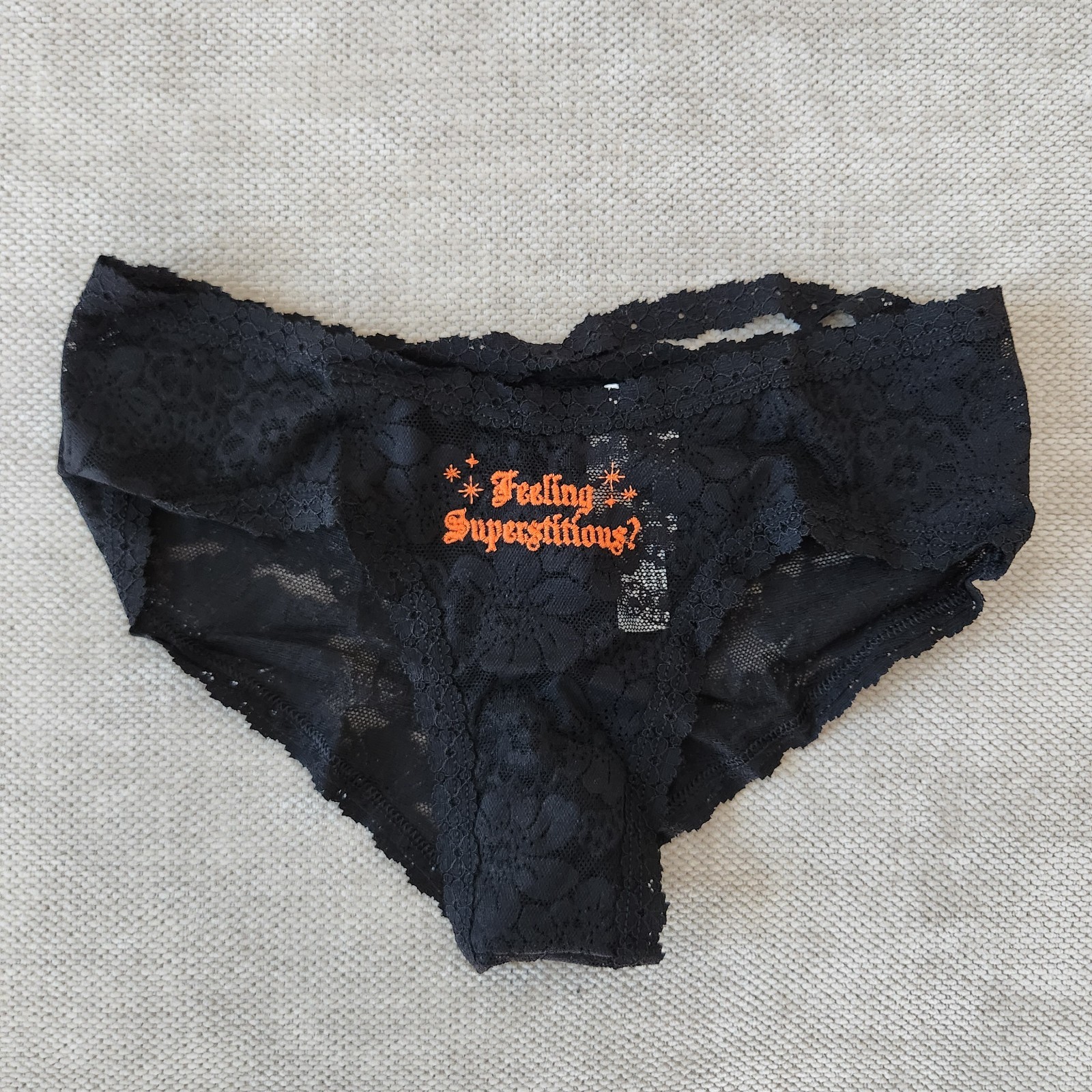 Victoria’s Secret Black Orange XS Wink Strappy Cheeky Panty NWT